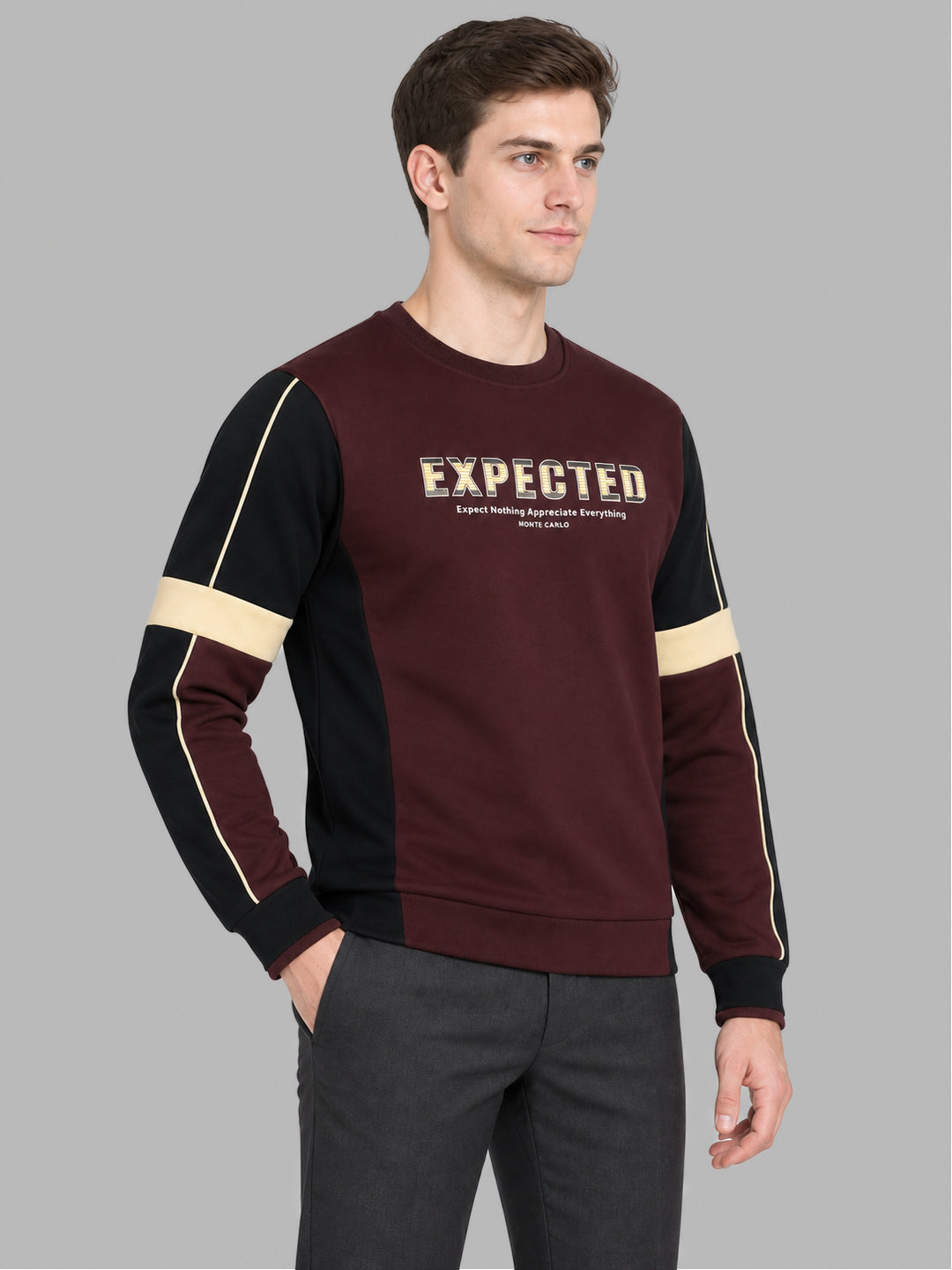 Men Maroon Printed Round Neck Full Sleeve Sweatshirt