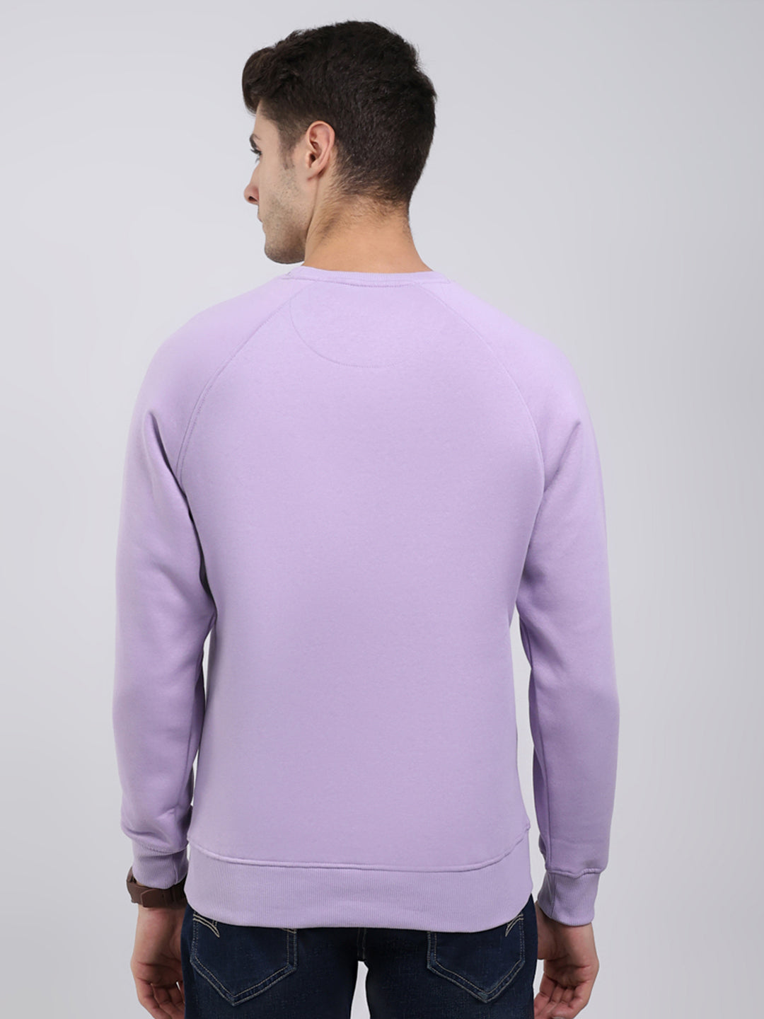 Men Purple Solid Round Neck Full Sleeve Sweatshirt