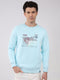 Men Sky Blue Printed Round Neck Full Sleeve Sweatshirt