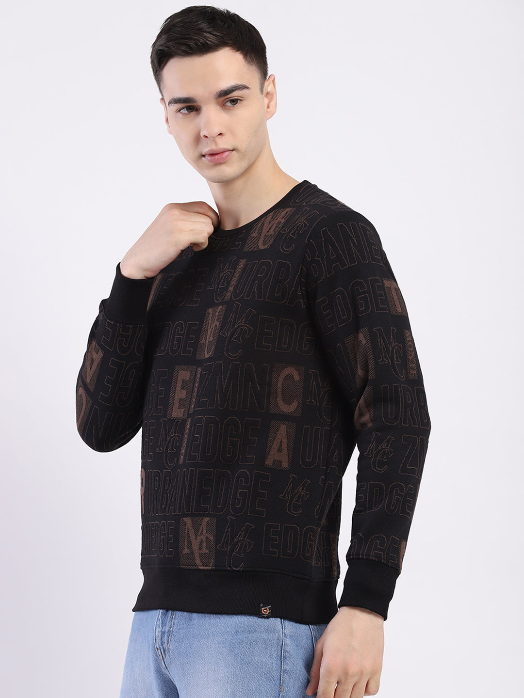 Men Black Printed Round Neck Full Sleeve Sweatshirt