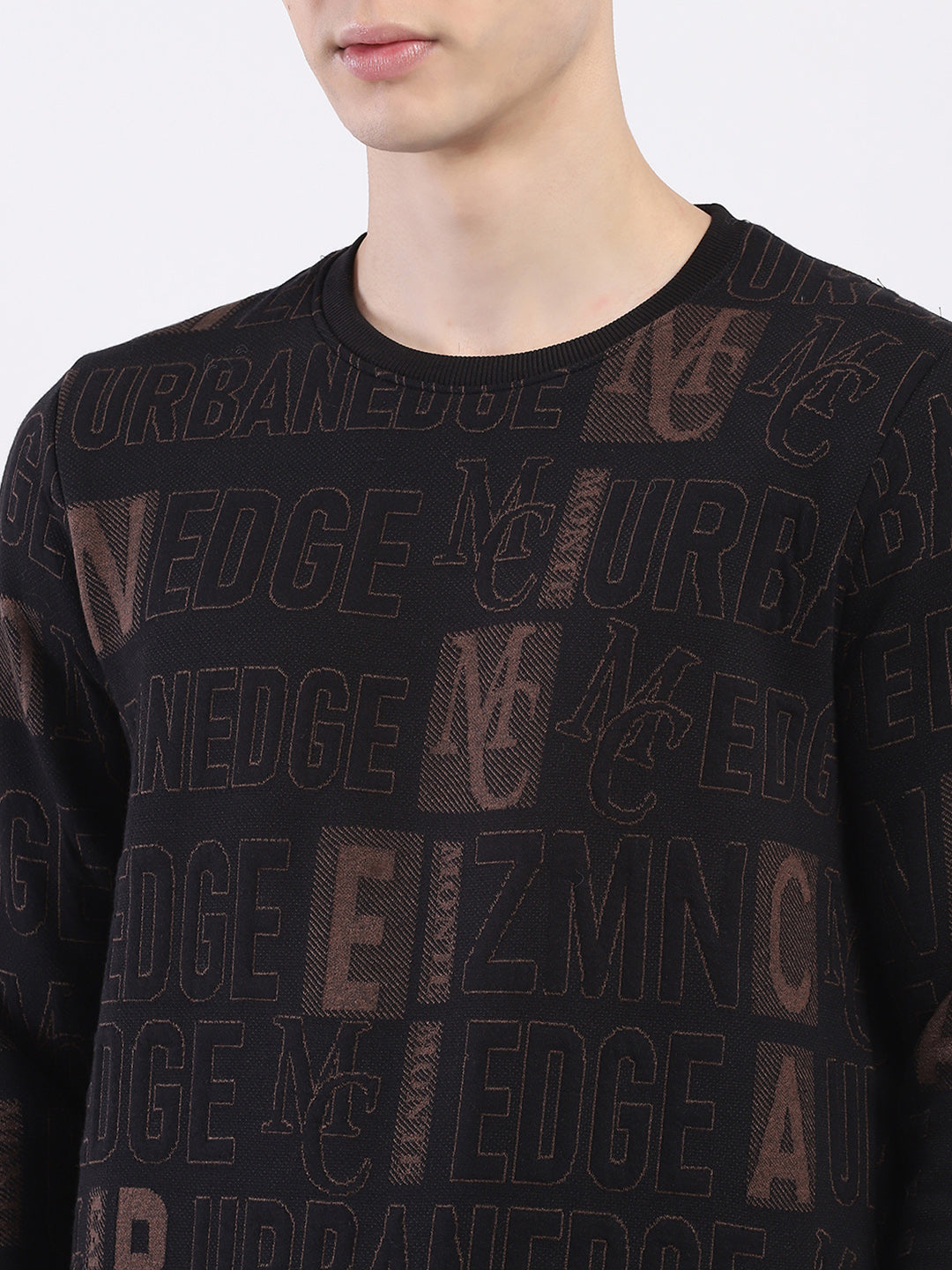 Men Black Printed Round Neck Full Sleeve Sweatshirt