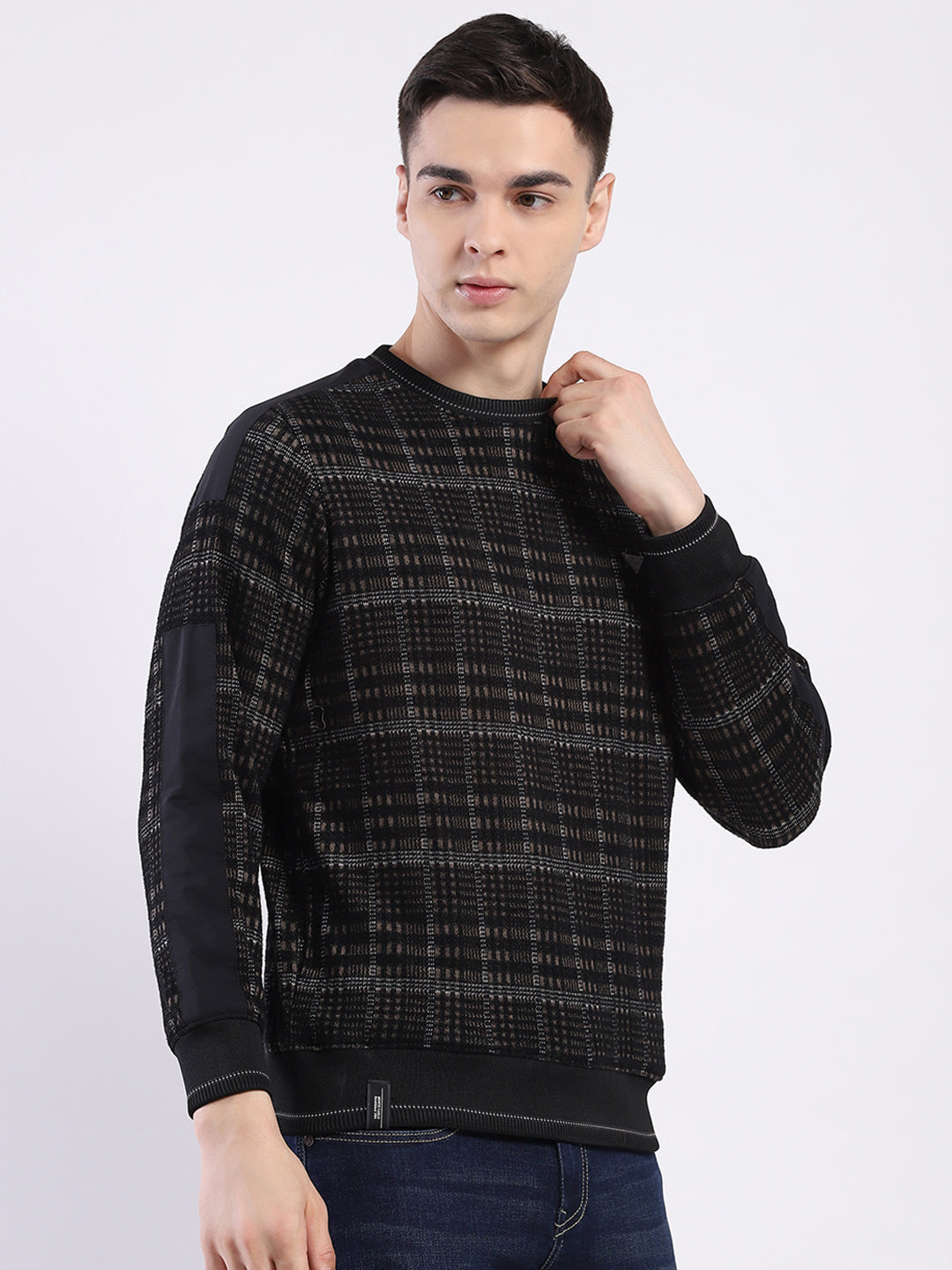 Men Black Printed Round Neck Full Sleeve Sweatshirt