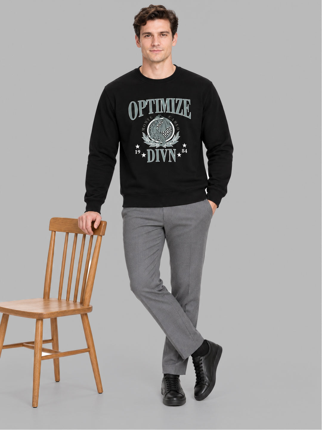 Men Black Printed Round Neck Full Sleeve Sweatshirt
