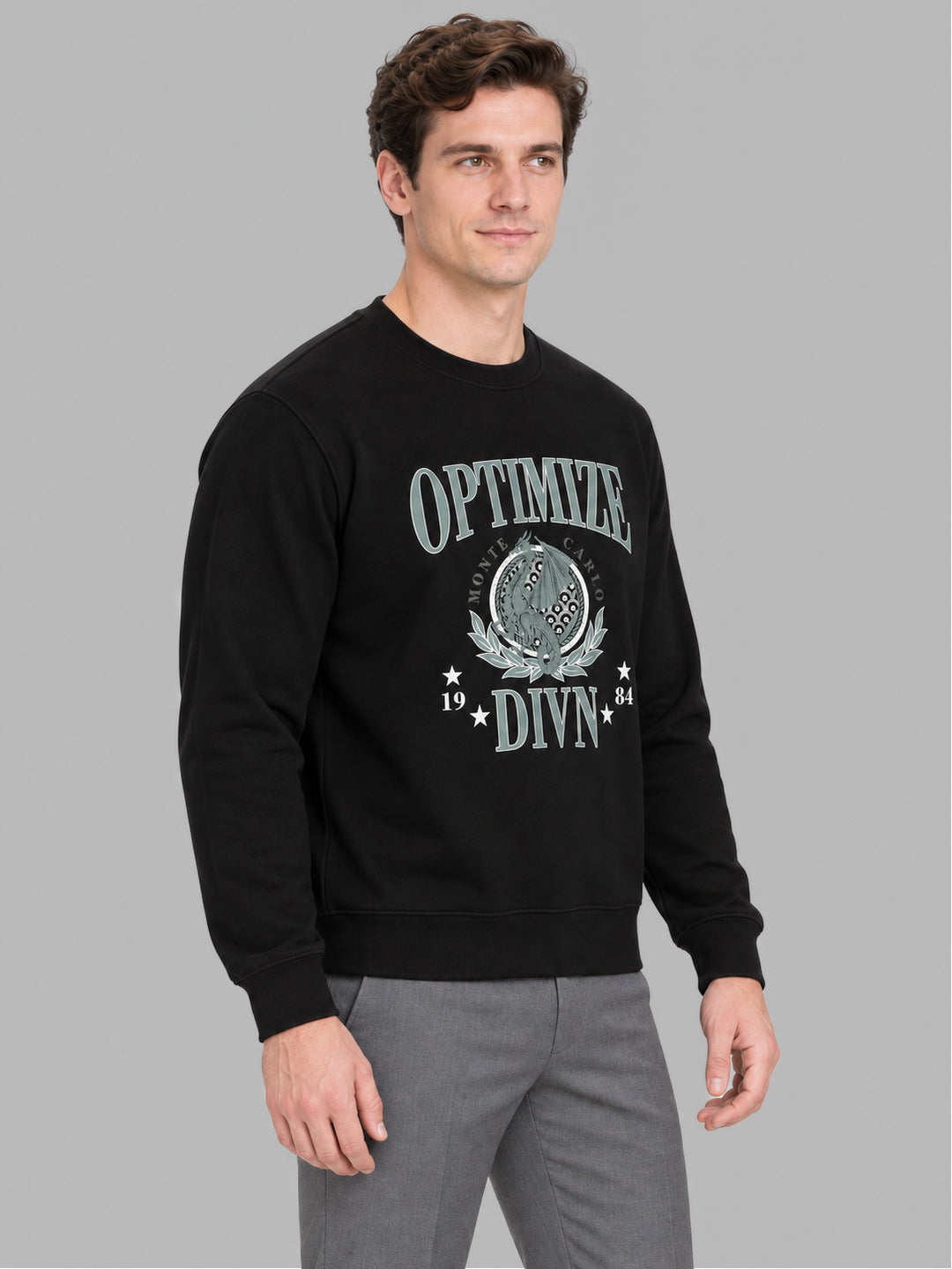 Men Black Printed Round Neck Full Sleeve Sweatshirt