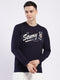 Men Navy Blue Printed Round Neck Full Sleeve Sweatshirt