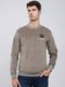 Men Olive Printed Round Neck Full Sleeve Sweatshirt