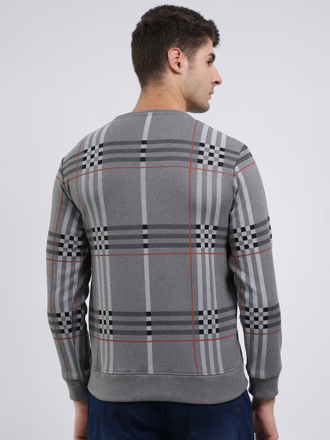 Men Charcoal Printed Round Neck Full Sleeve Sweatshirt