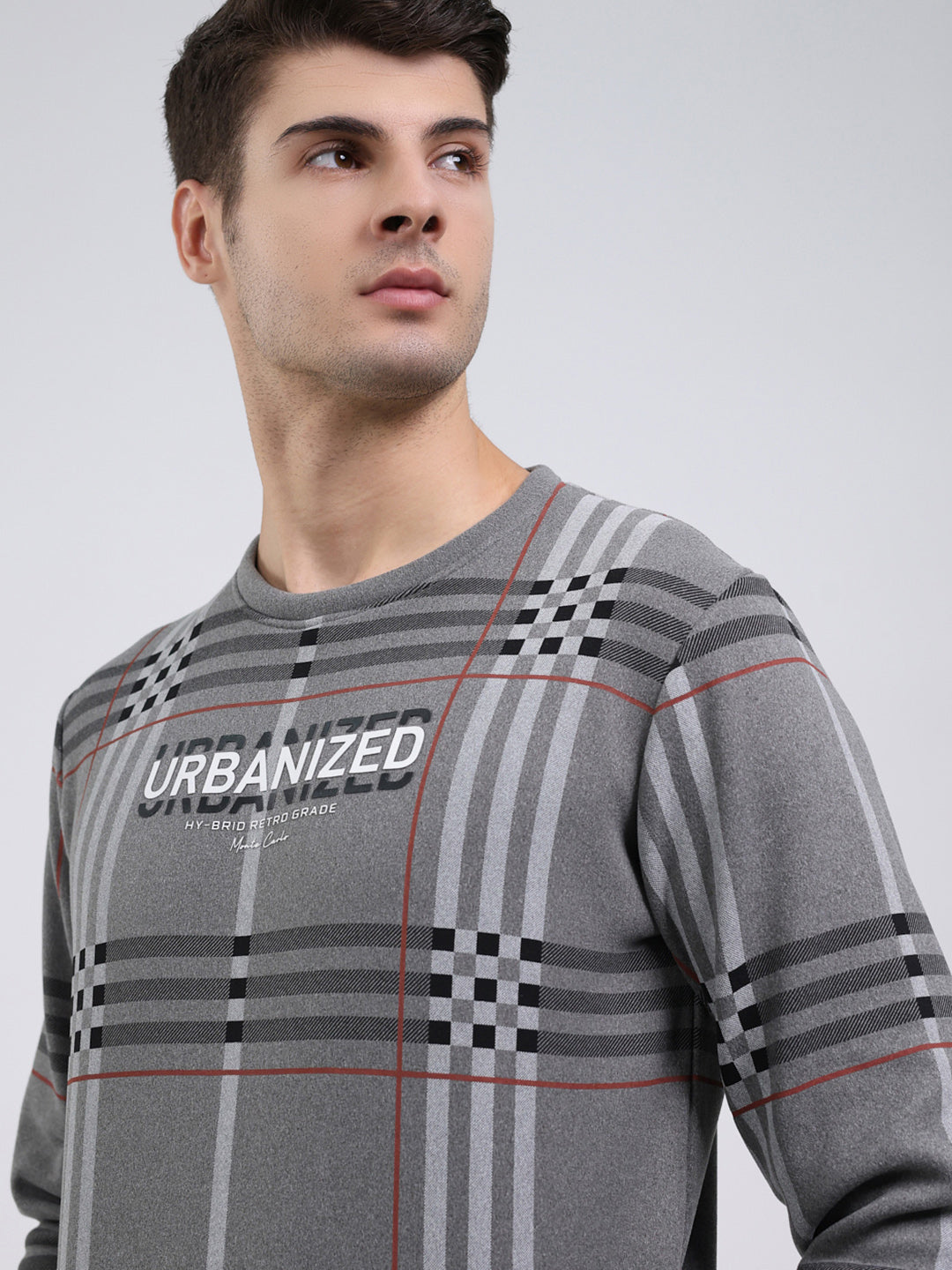 Men Charcoal Printed Round Neck Full Sleeve Sweatshirt