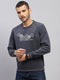 Men Grey Printed Round Neck Full Sleeve Sweatshirt