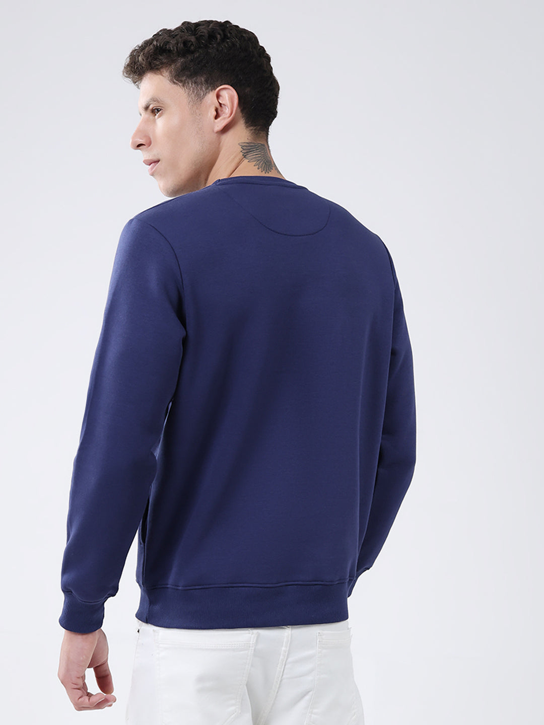 Men Blue Solid Round Neck Full Sleeve Sweatshirt