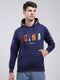 Men Blue Printed Hooded Full Sleeve Sweatshirt