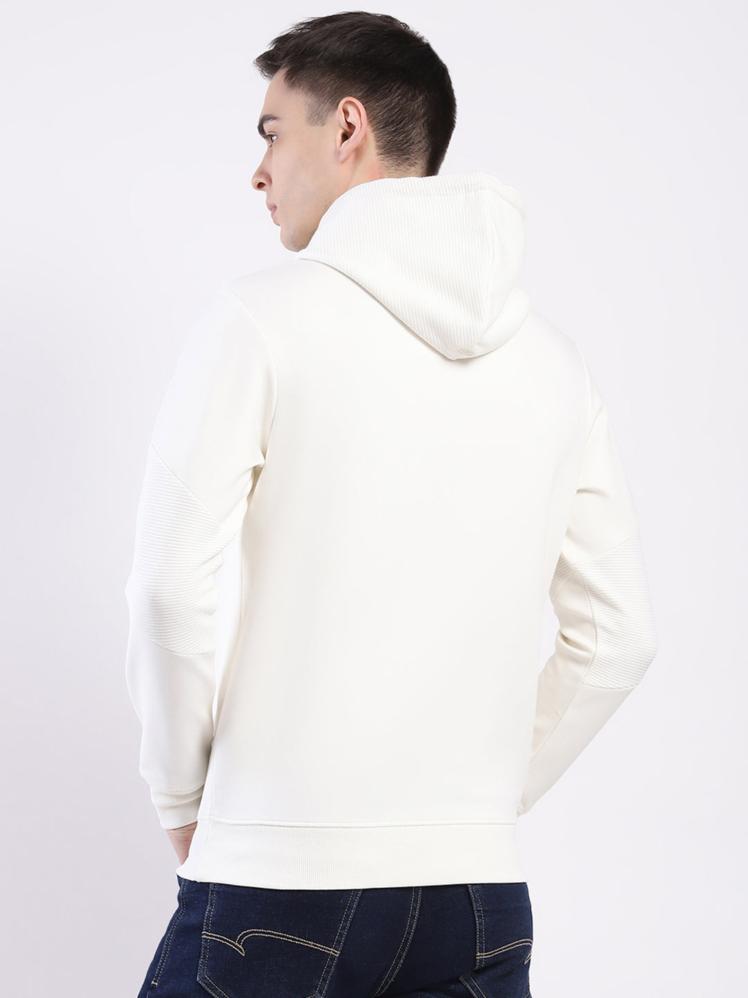 Men Off White Printed Hooded Full Sleeve Sweatshirt