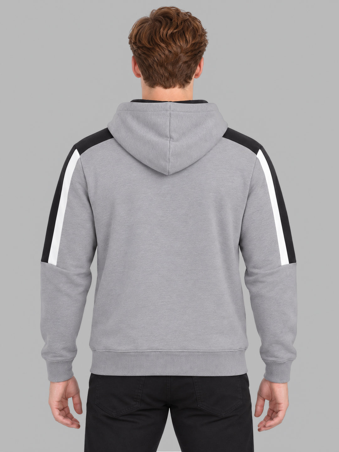 Men Grey Solid Hooded Full Sleeve Sweatshirt