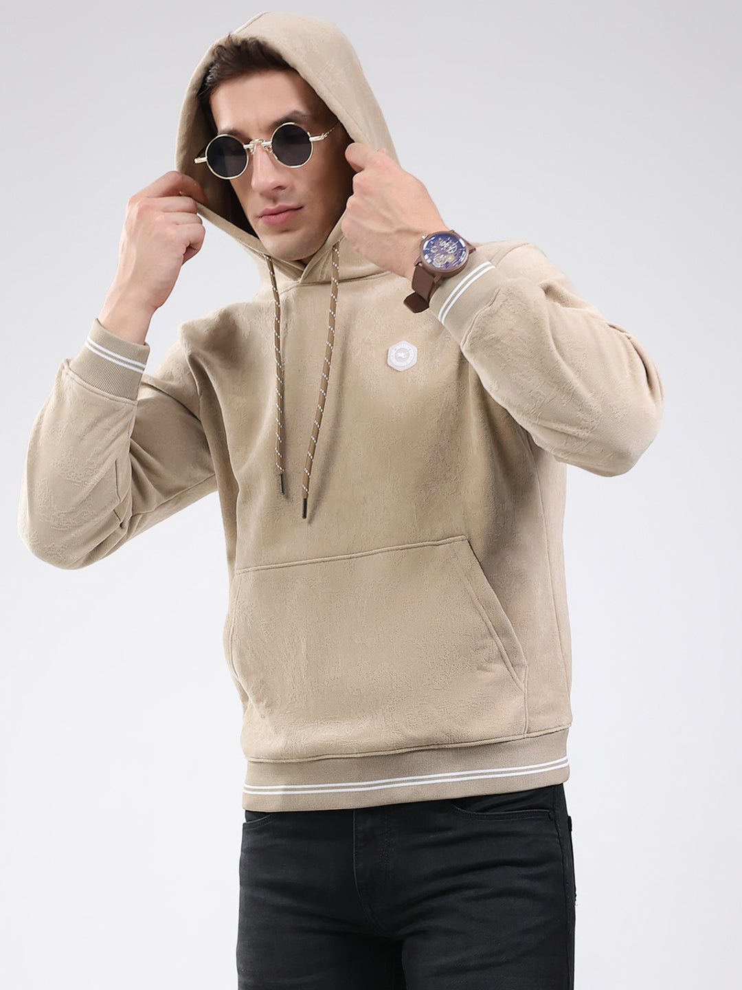 Men Beige Super Soft Hooded Sweatshirt - Extra Warm