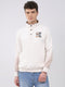 Men Off White Printed Mock Neck Full Sleeve Sweatshirt