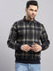 Men Navy Blue Self Design Collar Full Sleeve Sweatshirt