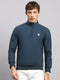 Men Teal Blue Solid Collar Full Sleeve Sweatshirt