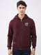 Men Maroon Solid Hooded Full Sleeve Sweatshirt