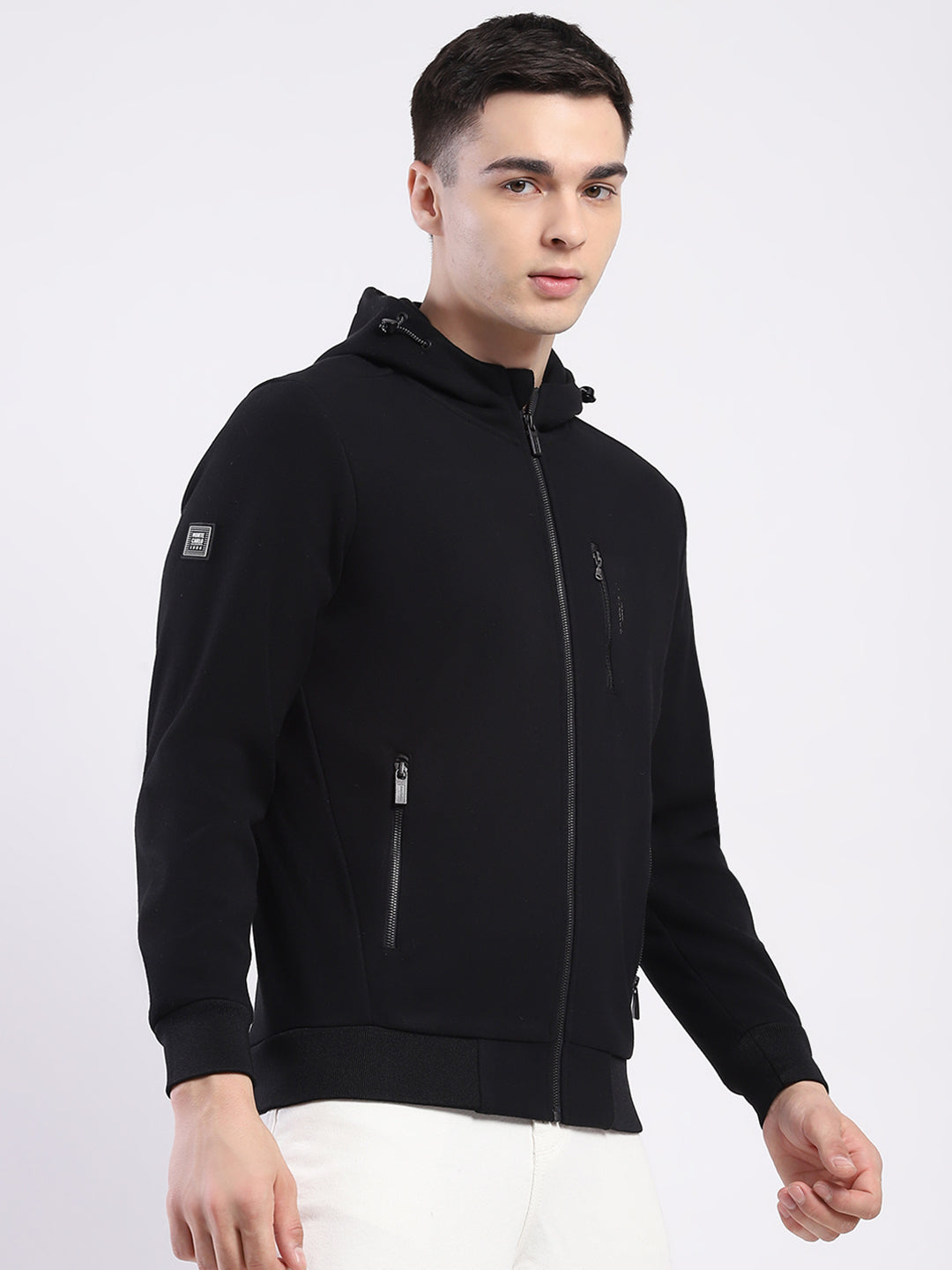 Men Black Solid Hooded Full Sleeve Sweatshirt