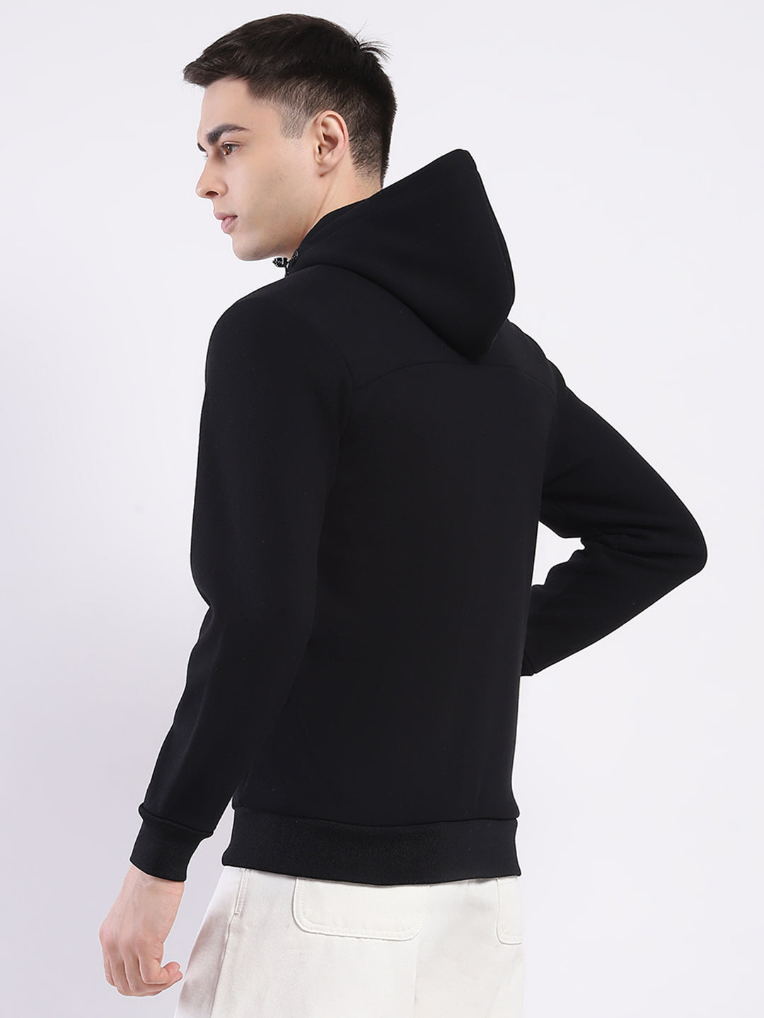 Men Black Solid Hooded Full Sleeve Sweatshirt