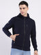 Men Navy Blue Solid Hooded Full Sleeve Sweatshirt