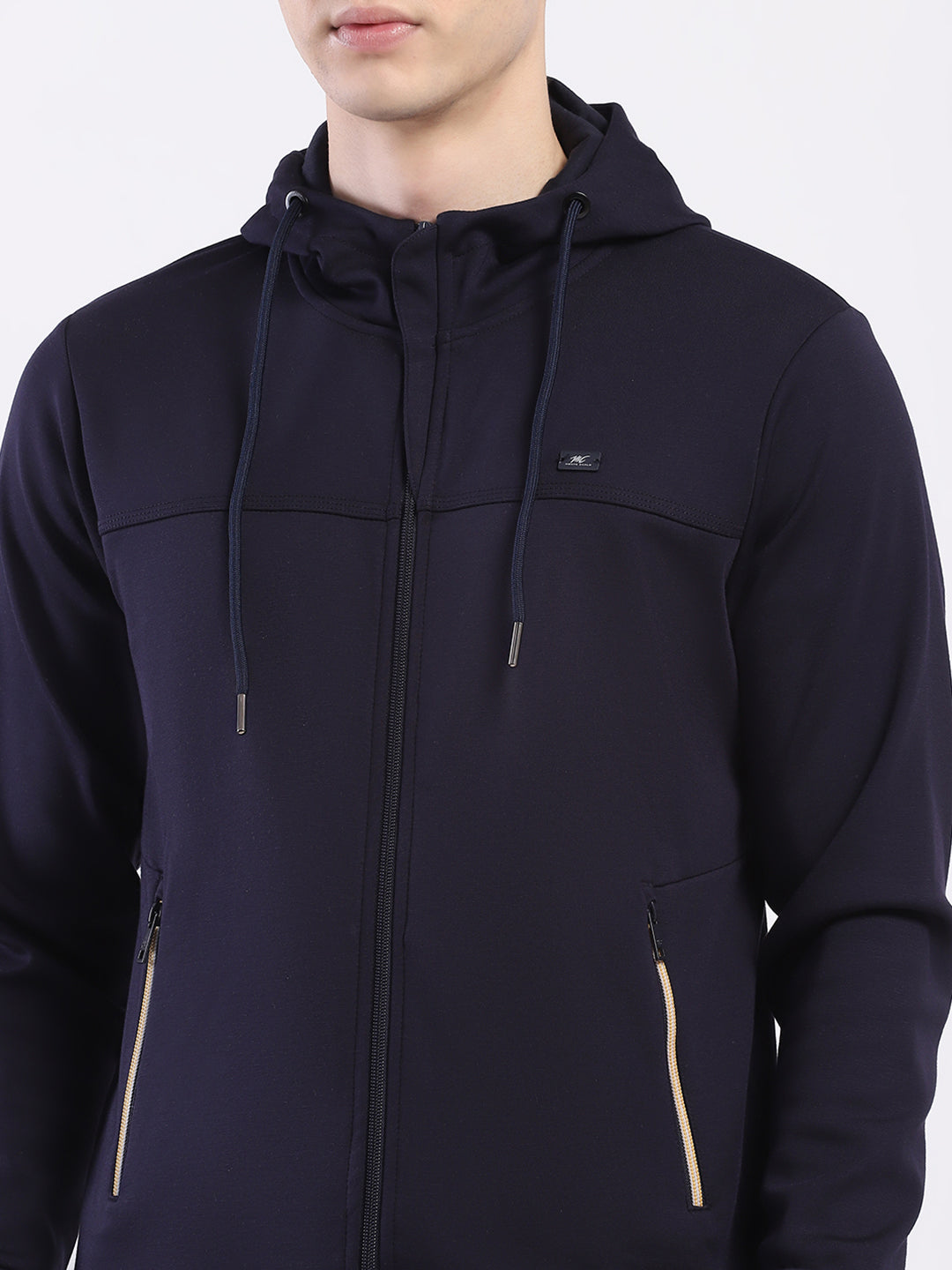 Men Navy Blue Solid Hooded Full Sleeve Sweatshirt