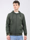 Men Olive Printed Hooded Full Sleeve Sweatshirt