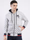 Men Grey Printed Hooded Full Sleeve Sweatshirt