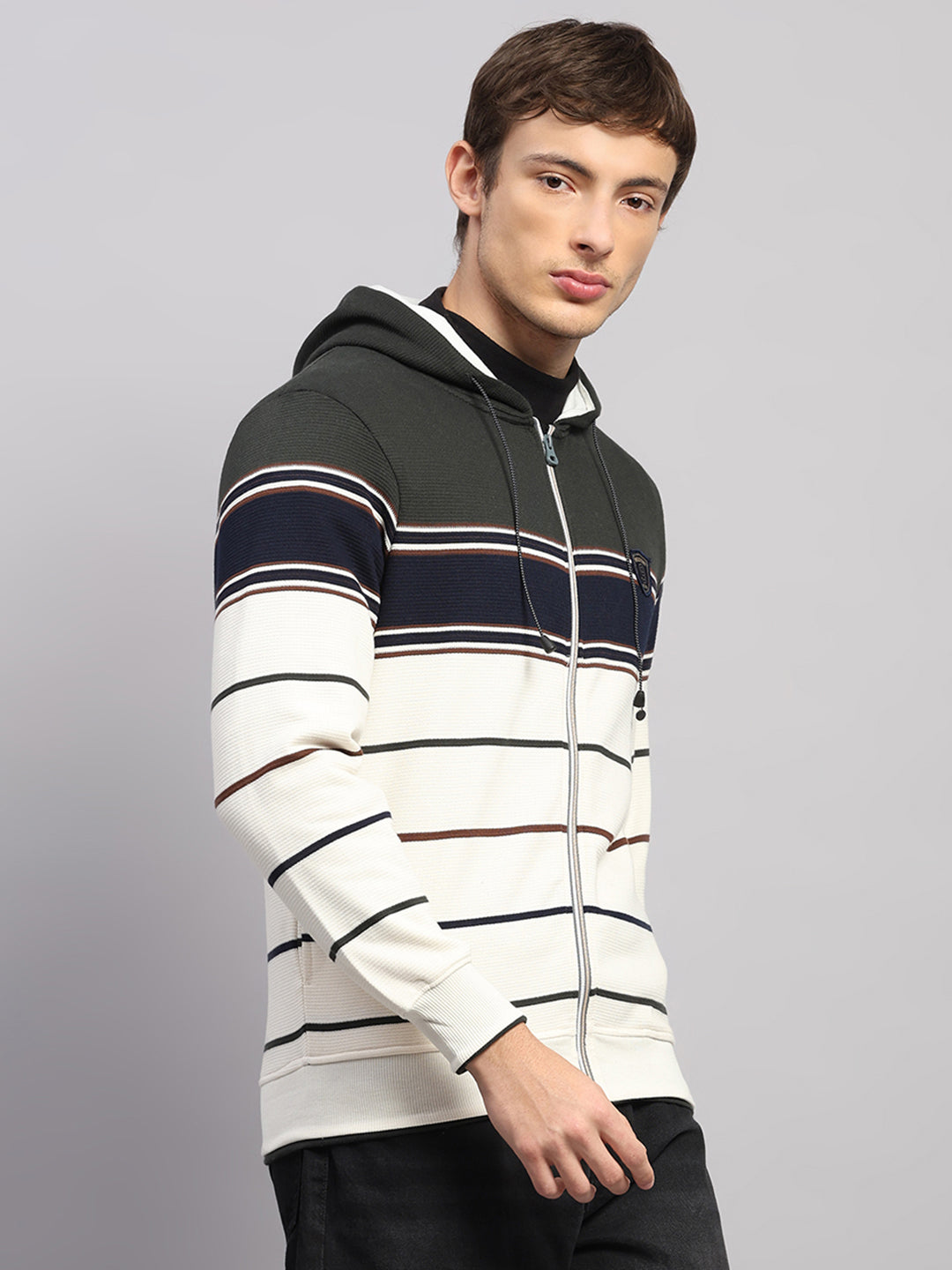 Men Olive Solid Hooded Full Sleeve Sweatshirt