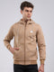 Men Tan Solid Hooded Full Sleeve Sweatshirt