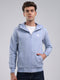 Men Sky Blue Solid Hooded Full Sleeve Sweatshirt