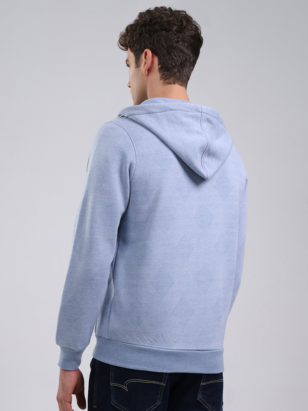 Men Sky Blue Solid Hooded Full Sleeve Sweatshirt