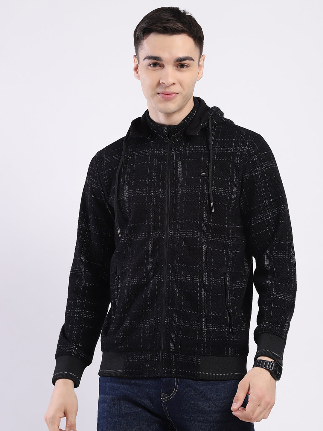 Men Black Printed Hooded Full Sleeve Sweatshirt