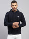 Men Navy Blue Solid Hooded Full Sleeve Sweatshirt