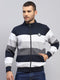 Men Navy Blue Self Design Hooded Full Sleeve Sweatshirt