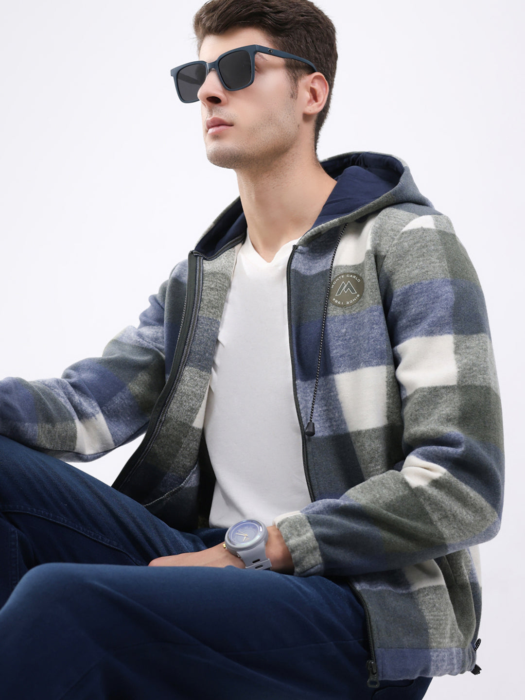 Men Green Self Design Hooded Full Sleeve Sweatshirt