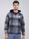 Men Grey Self Design Hooded Full Sleeve Sweatshirt