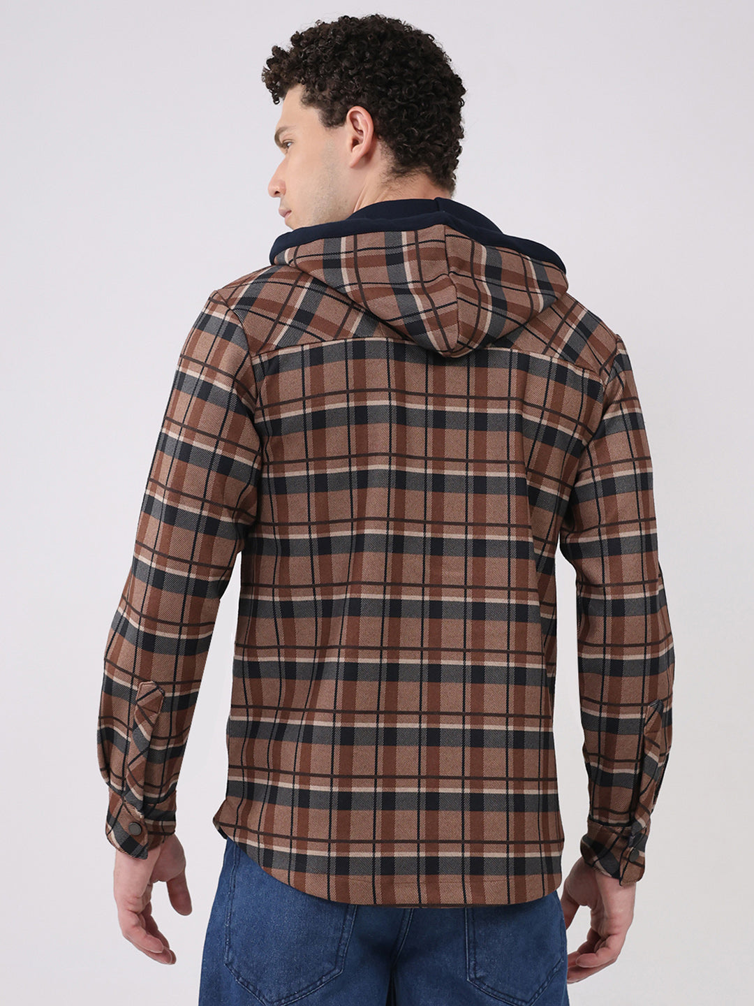 Men Brown Self Design Hooded Full Sleeve Sweatshirt