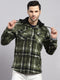 Men Green Self Design Hooded Extra-Warm Full Sleeve Shacket