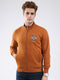 Men Rust Printed Mock Neck Full Sleeve Sweatshirt