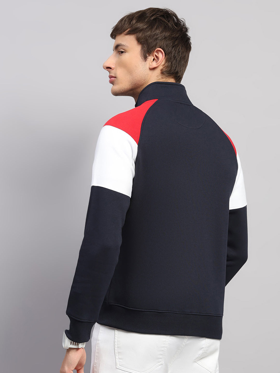 Men Blue Printed Collar Full Sleeve Sweatshirt