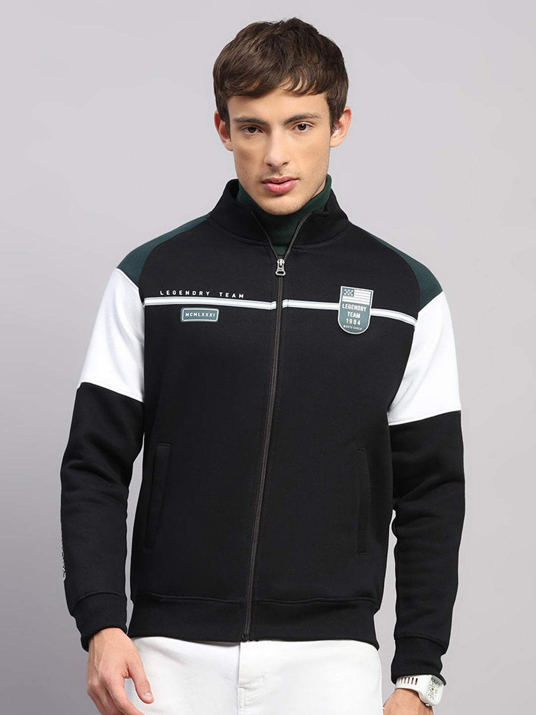 Men Black Printed Collar Full Sleeve Sweatshirt