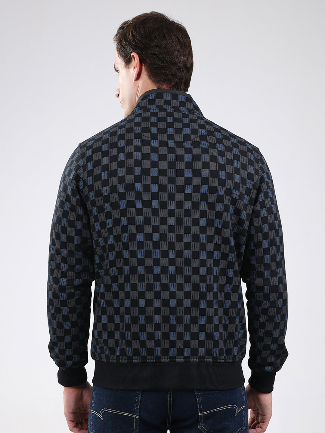 Men Black Solid Band Neck Full Sleeve Sweatshirt