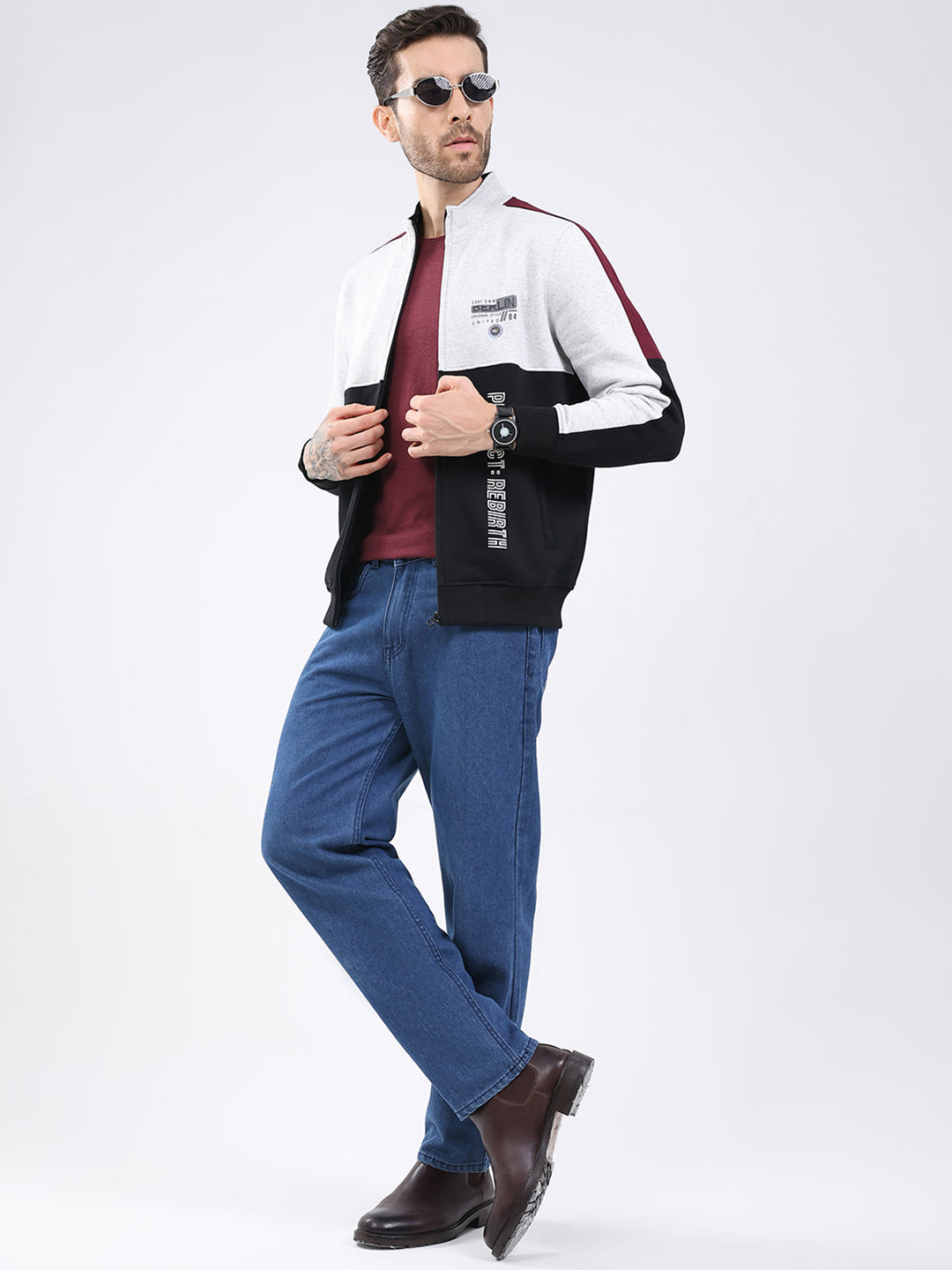 Men Black Printed Mock Neck Full Sleeve Sweatshirt