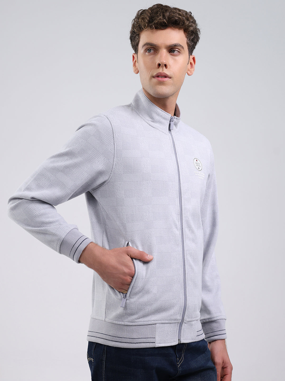 Men Sky Blue Ultra Warm Collar Sweatshirt - Anti-Pilling Fabric