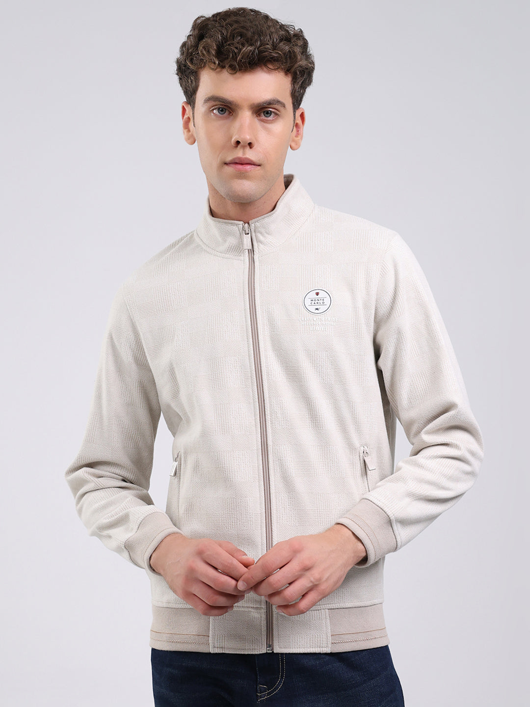 Men Beige Ultra Warm Collar Sweatshirt - Anti-Pilling Fabric