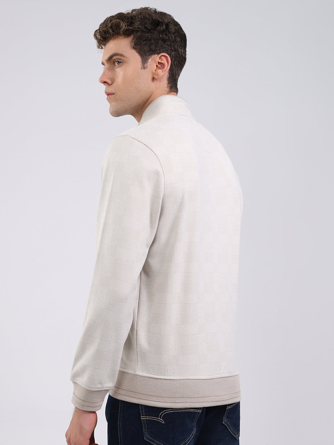 Men Beige Ultra Warm Collar Sweatshirt - Anti-Pilling Fabric