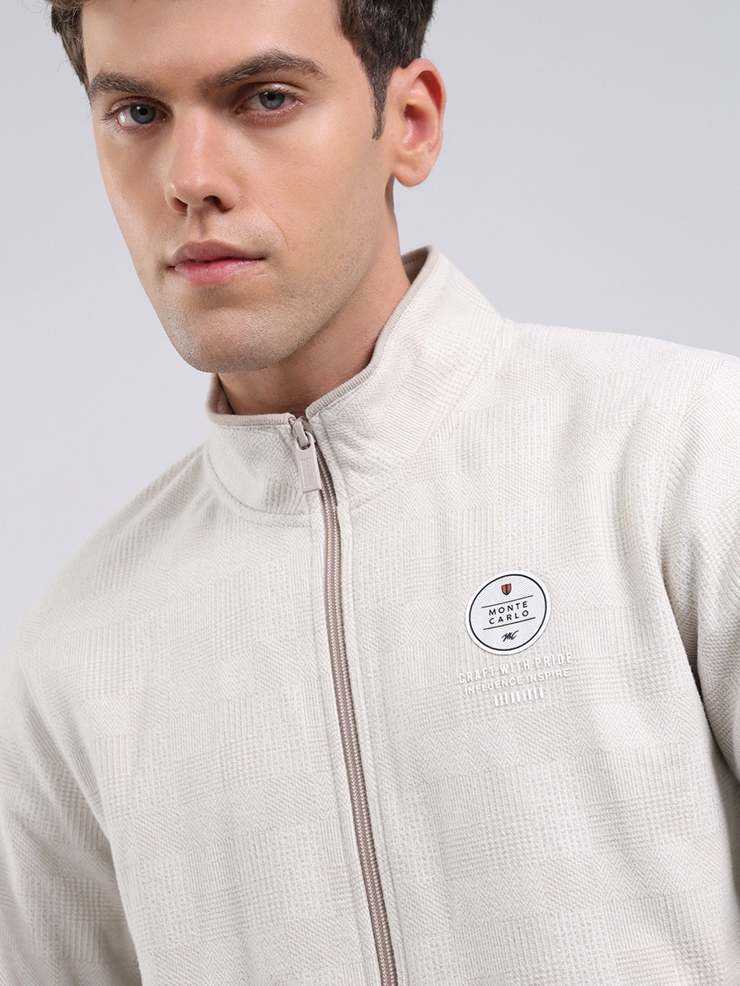 Men Beige Ultra Warm Collar Sweatshirt - Anti-Pilling Fabric