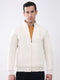 Men Off White Solid Mock Neck Full Sleeve Sweatshirt
