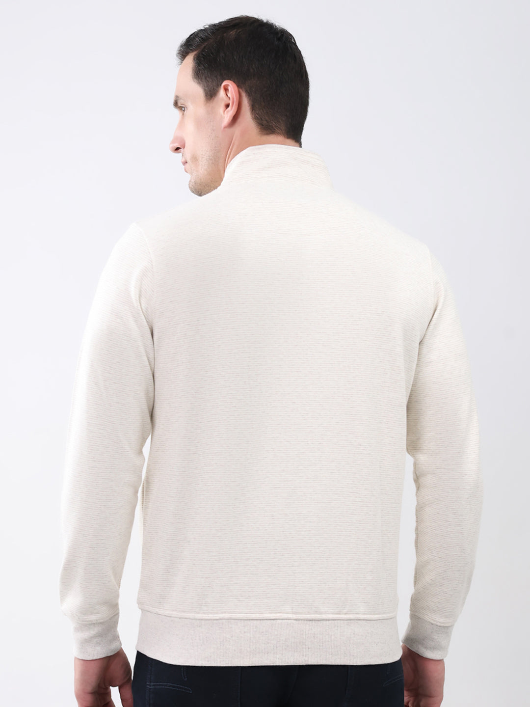 Men Off White Solid Mock Neck Full Sleeve Sweatshirt